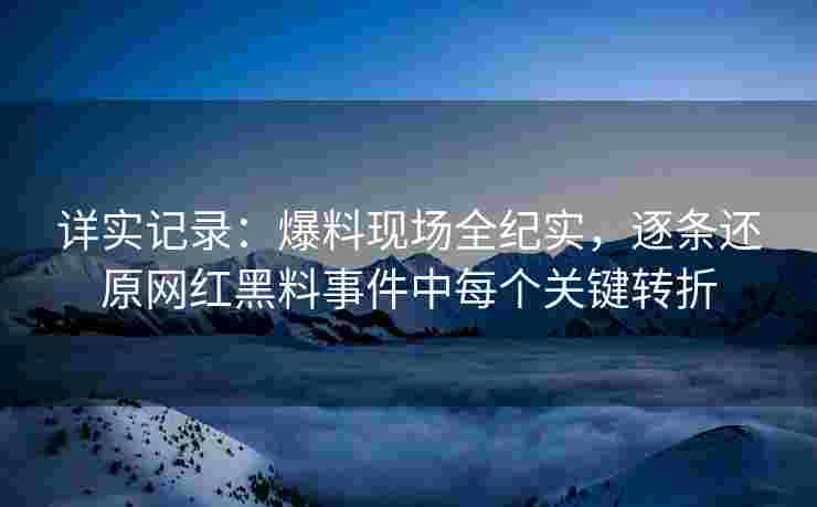详实记录：爆料现场全纪实，逐条还原网红黑料事件中每个关键转折